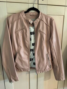 Guess Blush Pink Faux-Leather Biker Jacket - Women's